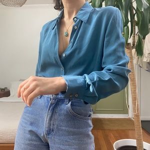 vintage silk blue blouse (small)
